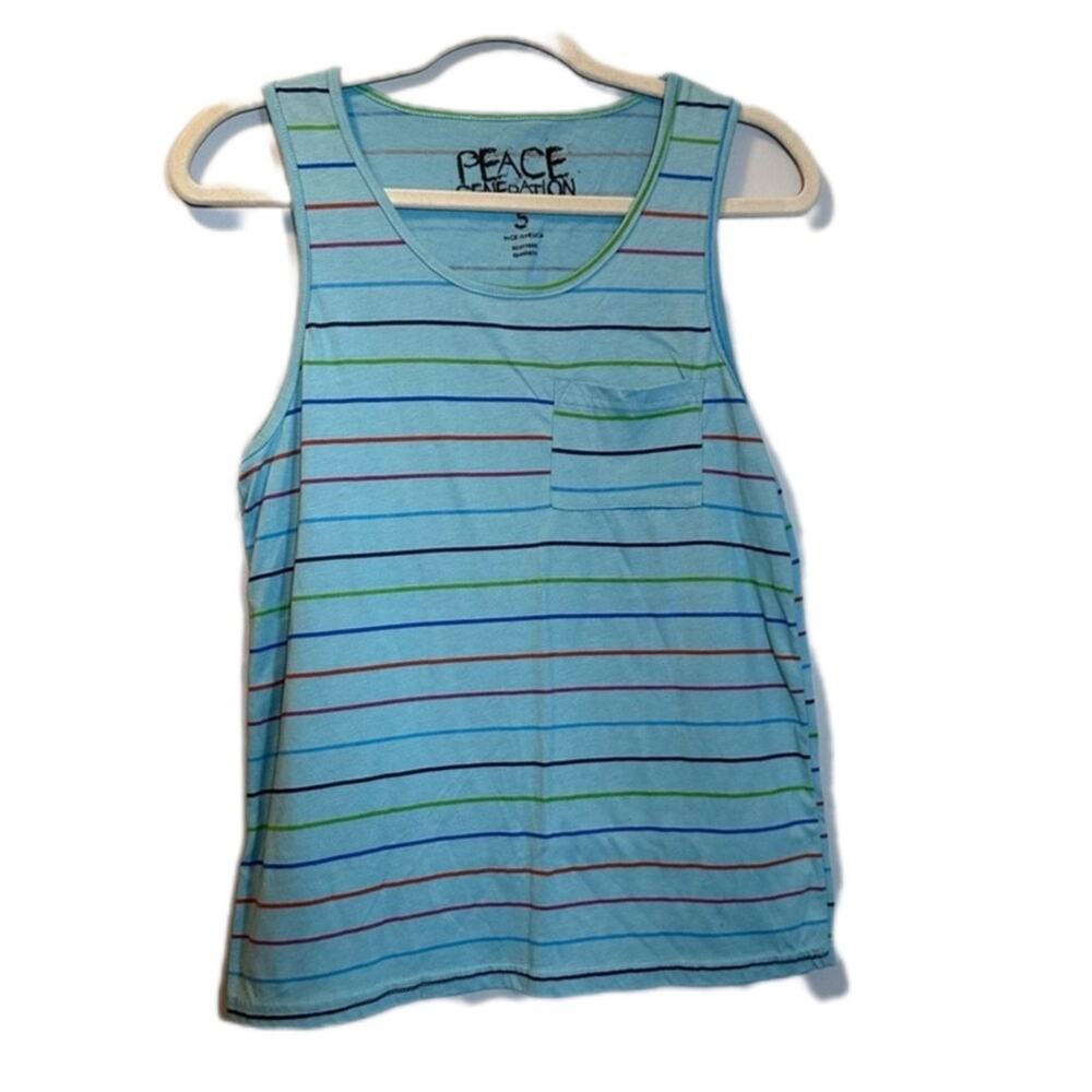 Peace generation small tank top men blue with stripes one pocket